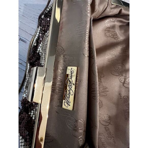 Vintage Whiting & Davis Gold Mesh Chevron Clutch Bag Evening Small Rectangle - Picture 13 of 13